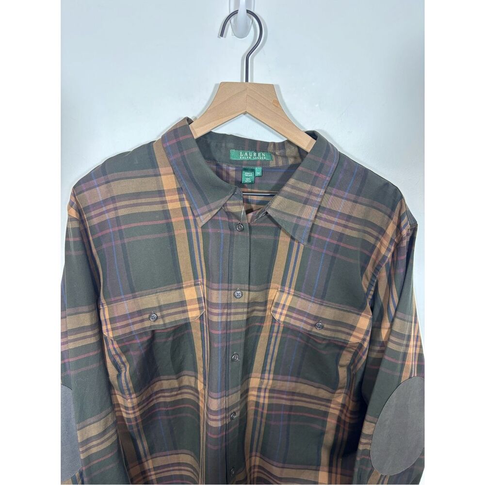Lauren Ralph Lauren Women’s Button Up Dress Shirt Plaid 3X NWT Elbow Patches - Picture 3 of 12